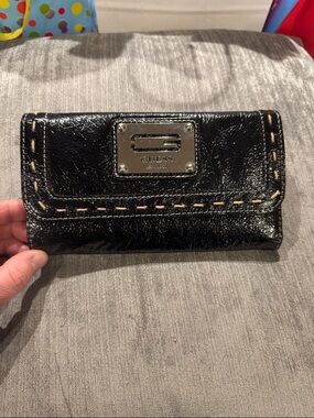 GUESS Black Patent Wallet - Case with Silver Logo Plate